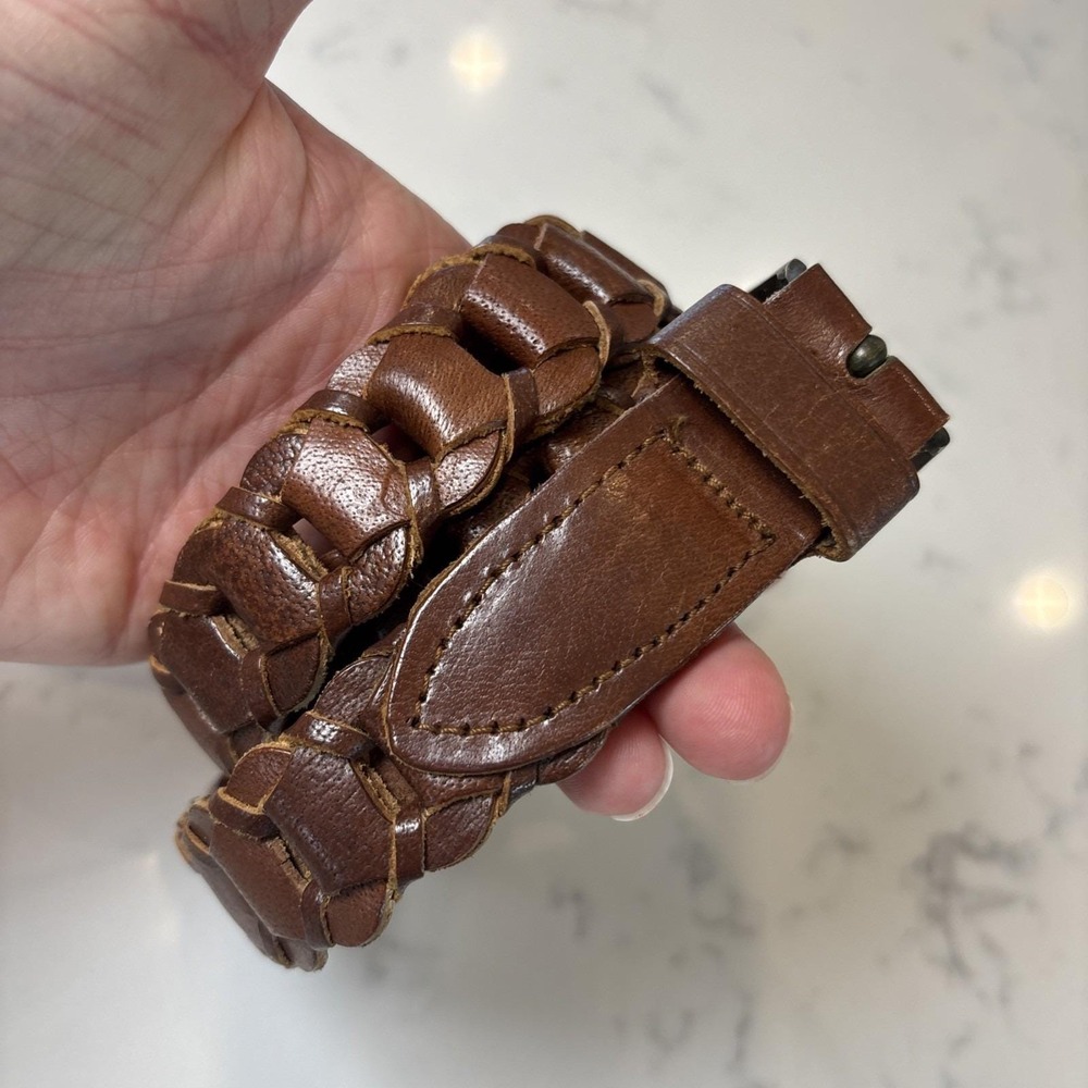 VTG Women's Circle Link Leather Belt 1 Inch Wide Brown 36" Boho Peasant Classic